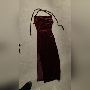 Elegant Burgundy Velvet Dress Open Back Criss Cross Strap
